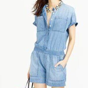 J.CREW drapey ROMPER chambray Denim Jean Cotton Linen Size 16 Like New